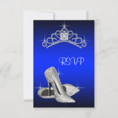 High Heels Tiara Royal Blue Quinceanera UAWG RSVP Karte (Vorderseite)