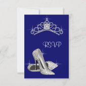 High Heels Tiara Royal Blue Quinceanera UAWG RSVP Karte (Vorderseite)