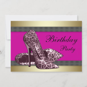 High Heels und Fuchsia Hot Pink Leopard Geburtstag Einladung