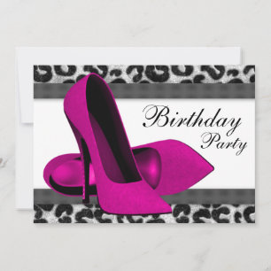 High Heels und Hot Pink Leopard Geburtstagsfeier Einladung