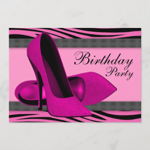 High Heels und Hot Pink Zebra Geburtstagsfeier Einladung