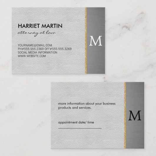 High Luxe mit Gold Trim / Monogramm Terminkarte (Vorne/Hinten)