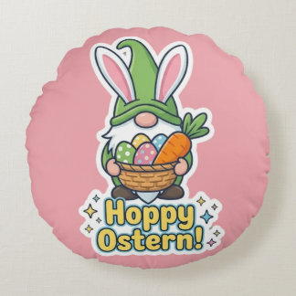 High-quality "Hoppy Easter" gnome illustration Rundes Kissen