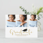 High School 3 Foto Gold Glitzer Calligrafy Grad Ankündigung (Stehend Vorderseite)