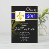 High School Abschluss Einladung Blue auf Schwarz (Stehend Vorderseite)