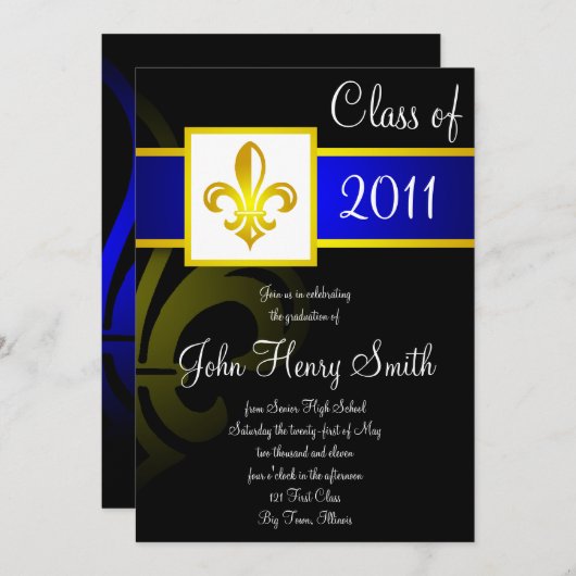 High School Abschluss Einladung Blue auf Schwarz (Vorne/Hinten)