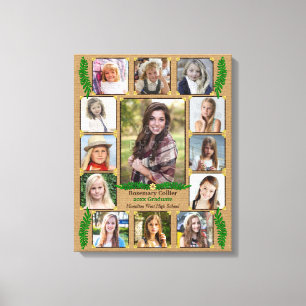 High School Abschluss Foto Collage  Burlap Fern Leinwanddruck