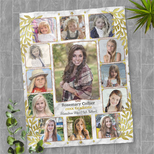 High School Abschluss Foto Collage Marmorgold Fleecedecke