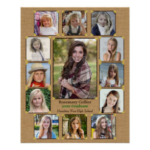 High School Abschluss Foto Collage Rustic Burlap Poster