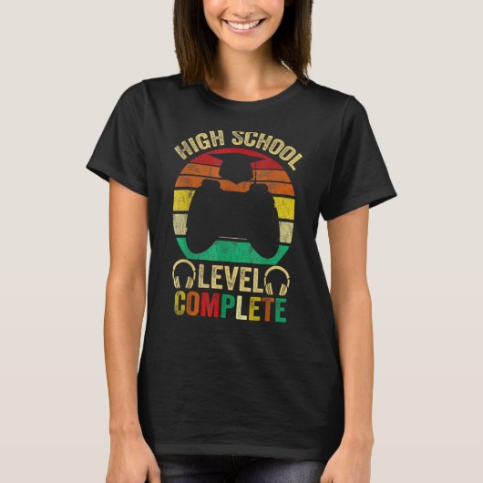 High School Abschluss Level Complete Video Games T-Shirt (Vorderseite)