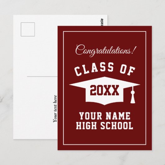 High School Absolvent 2025 rote Postkarten (Vorne/Hinten)