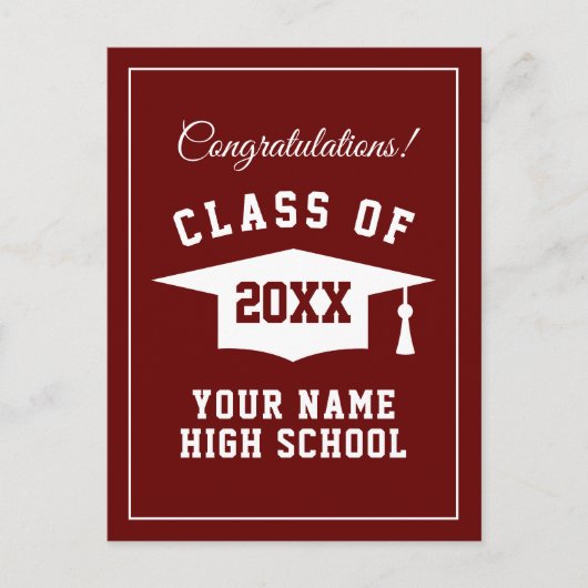 High School Absolvent 2025 rote Postkarten (Vorderseite)