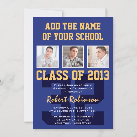 High School Athete Sports Abschluss Blue Gold Einladung (Vorderseite)