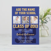 High School Athete Sports Abschluss Blue Gold Einladung (Stehend Vorderseite)