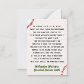 High School Baseball Senior Gift Memory Card Mitteilungskarte (Vorderseite)