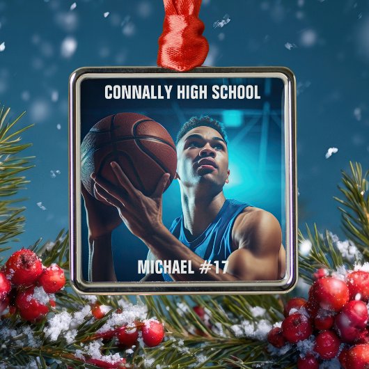 High School Basketball Player Photo Christmas Ornament Aus Metall