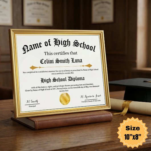 High School Diploma Replica Poster with Faux Gold