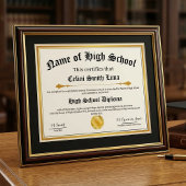High School Diploma Replica Poster with Faux Gold