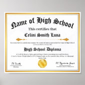 High School Diploma Replika Poster mit Faux Gold (Vorne)