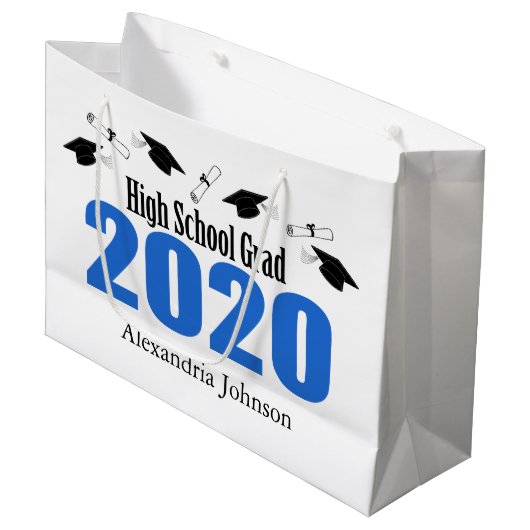 High School Grad 2020 Abschluss Geschenkbeutel (bl Große Geschenktüte (Vorderseite Schrägansicht)