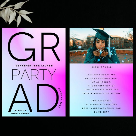 High School Grad Party Black Ombre Moderner Minima Einladung