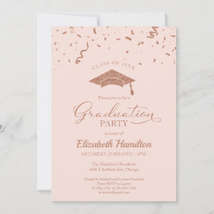 High School Grad Party Rose Gold Confetti Rosa Einladung