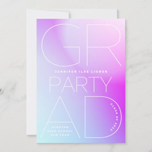 High School Grad Party White Ombre Moderner Minima Einladung (Vorderseite)