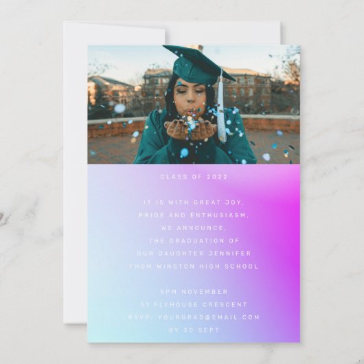 High School Grad Party White Ombre Moderner Minima Einladung (Rückseite)