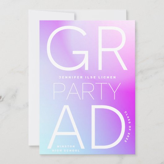 High School Grad Party White Ombre Moderner Minima Einladung (Vorderseite)