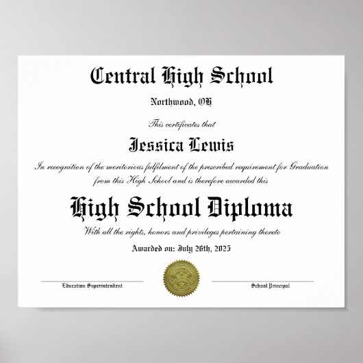  High School Graduation Graduate Diploma Poster (Vorne)