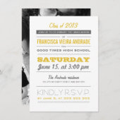 High School Graduation Party Foto Gelb Grau Einladung (Vorne/Hinten)