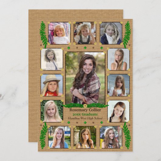 High School Graduation Party Rustic Foto Collage Einladung (Vorne/Hinten)