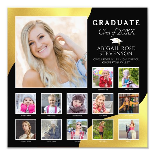 High School K-12 Foto Collage Black Brushed Gold (Vorne)