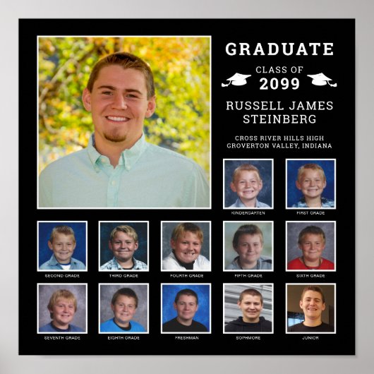 High School K-12 Foto Collage Custom Colors Poster (Vorne)