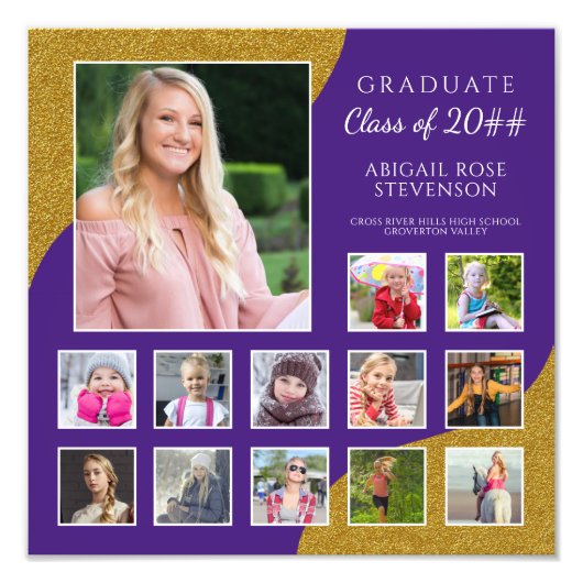 High School K-12 Foto Collage Lila und Gold (Vorne)