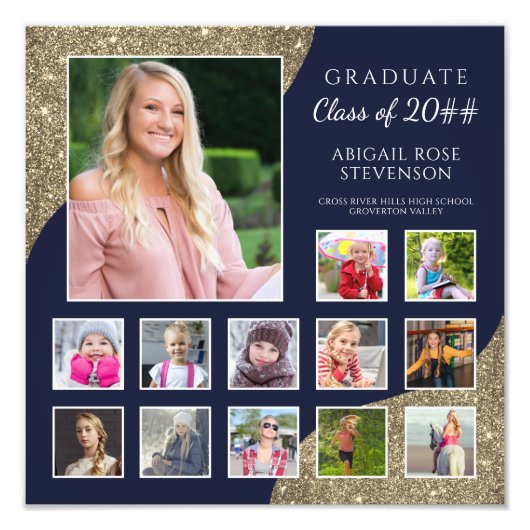 High School K-12 Foto Collage Navy Gold Glitzer (Vorne)