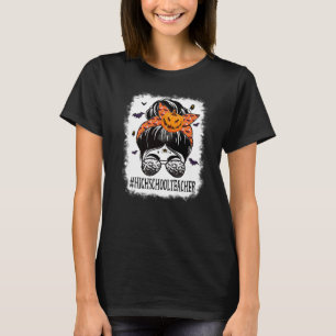 High School Lehrerin Messy Bun Spooky Orange Hallo T-Shirt