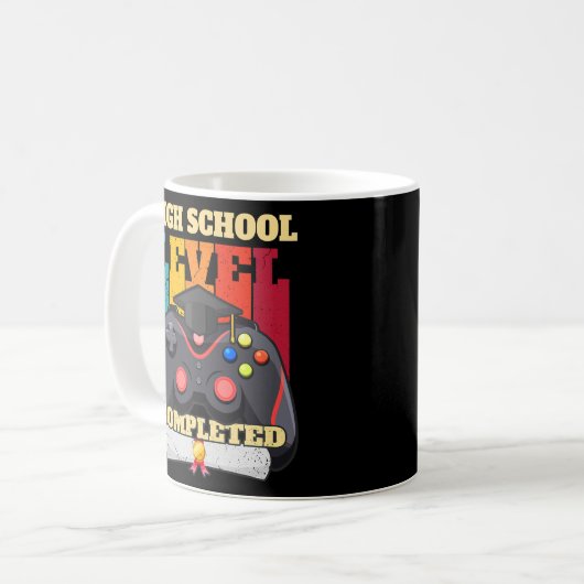High School Level Complete Funny Gamer Graduation Kaffeetasse (Vorderseite Links)