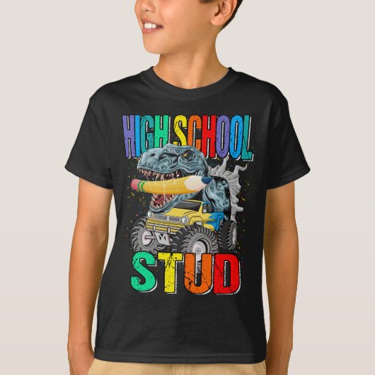 High School Study Monster Truck Dinosaur T-Shirt (Vorderseite)