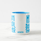 High School Teacher Light Blue Text Zweifarbige Tasse (Mittel)