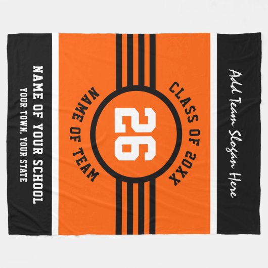 High School Team Sieg Blanket Orange Black Fleecedecke (Vorderseite (Horizontal))