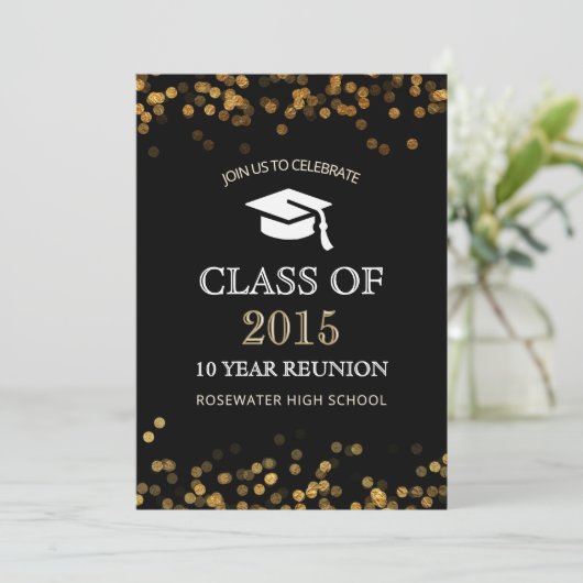 High School Wiedersehen Black Gold Einladung (Stehend Vorderseite)