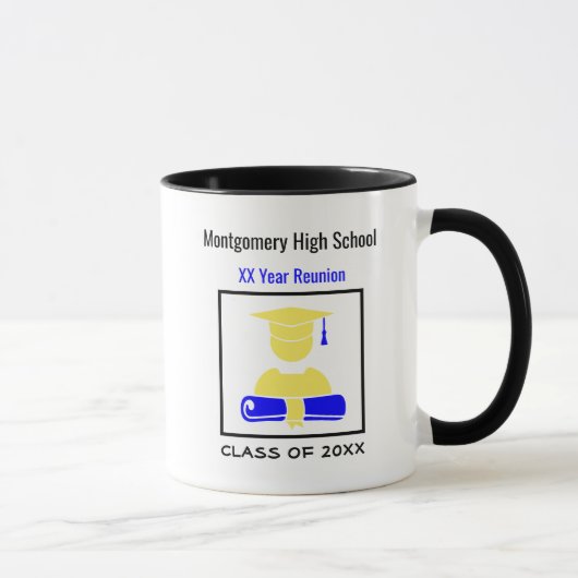 High School Wiedersehen Custom Blue und Yellow Tasse (Rechts)