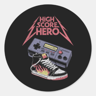 High Score Held Retro Gaming Gamer Runder Aufkleber