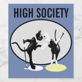 High Society Katzen in Schwarz-Weiß-Kleid Weinetikett