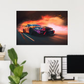 High-Speed-Drift-Auto Digitaler Neon-Sonnenunterga Poster (Heimbüro)
