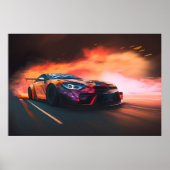 High-Speed-Drift-Auto Digitaler Neon-Sonnenunterga Poster (Vorne)