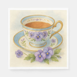 High Tea Napkins | Vintage China Teacup & Pansy Fl Serviette