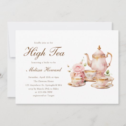 High Tea Pastel Gold Bridal Shower Einladung (Vorderseite)