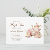 High Tea Pastel Gold Bridal Shower Einladung (Stehend Vorderseite)